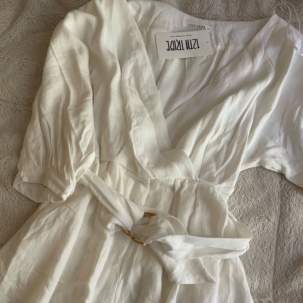 12th tribe white linen romper/bikini cover up